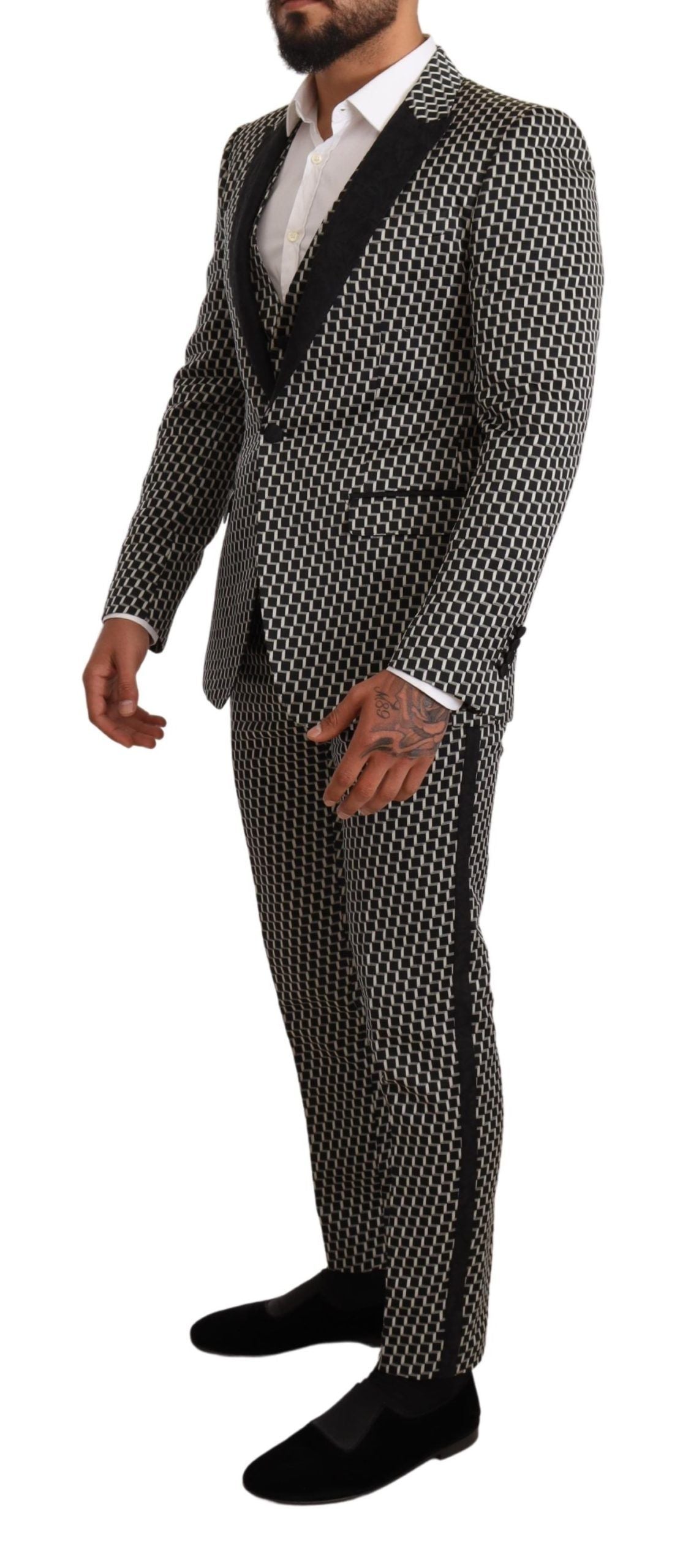 Dolce & Gabbana Black White Plaid 3-Piece MARTINI Suit