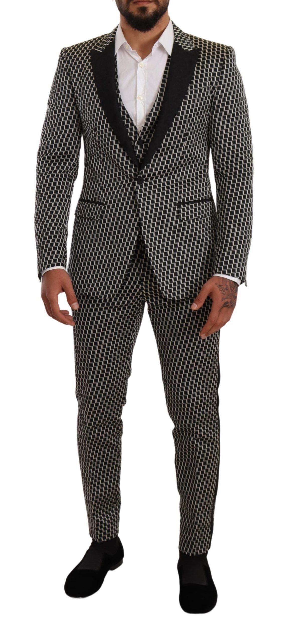 Dolce & Gabbana Schwarz Weiß Karo 3er Set MARTINI Anzug