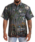 Dolce & Gabbana Graues Leinenhemd mit Tropenprint und Kragen
