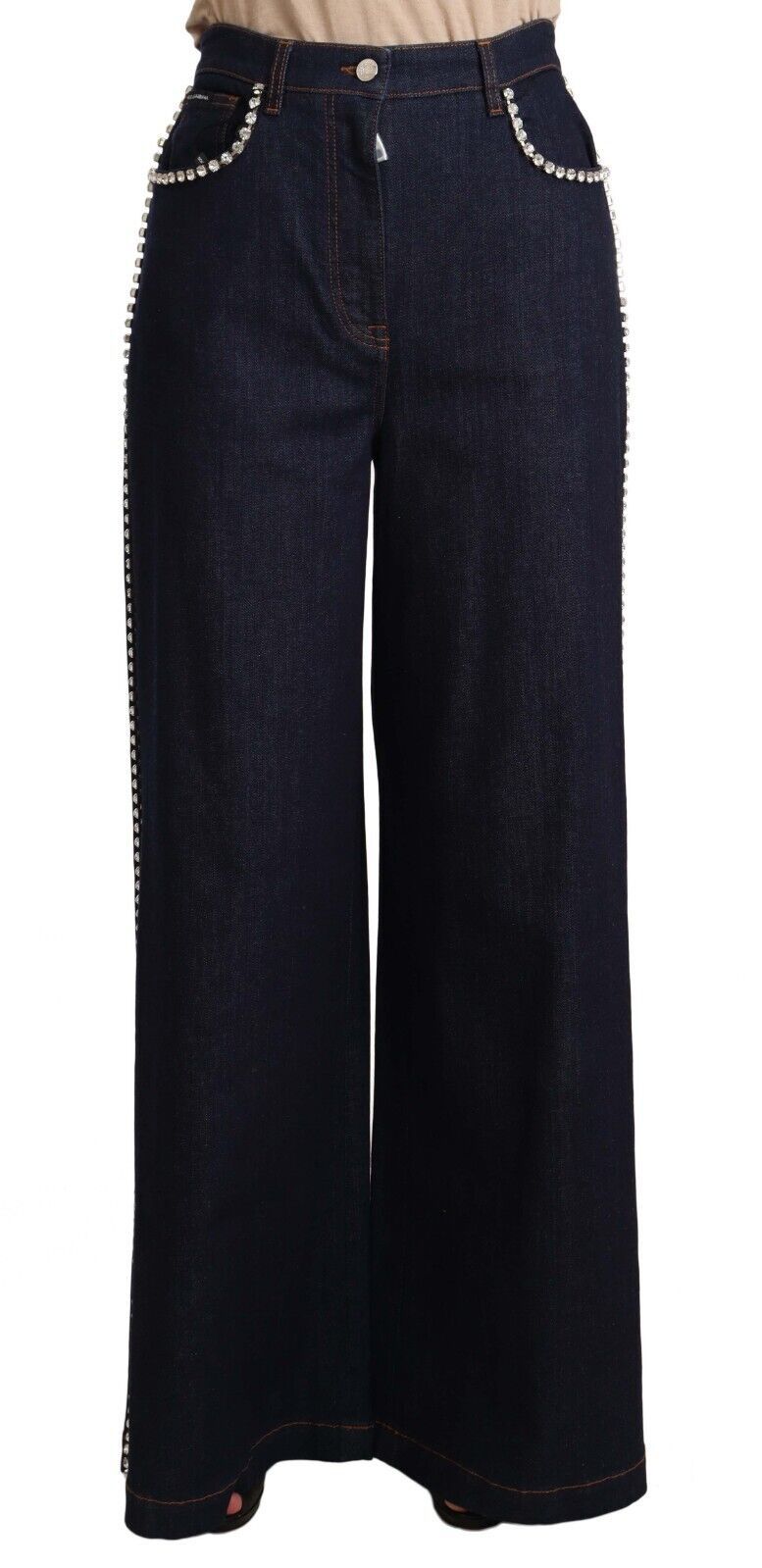 Dolce & Gabbana Dark Blue Flare Jeans with Crystal Embellishment