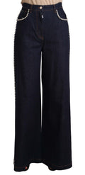 Dolce & Gabbana Dark Blue Flare Jeans with Crystal Embellishment