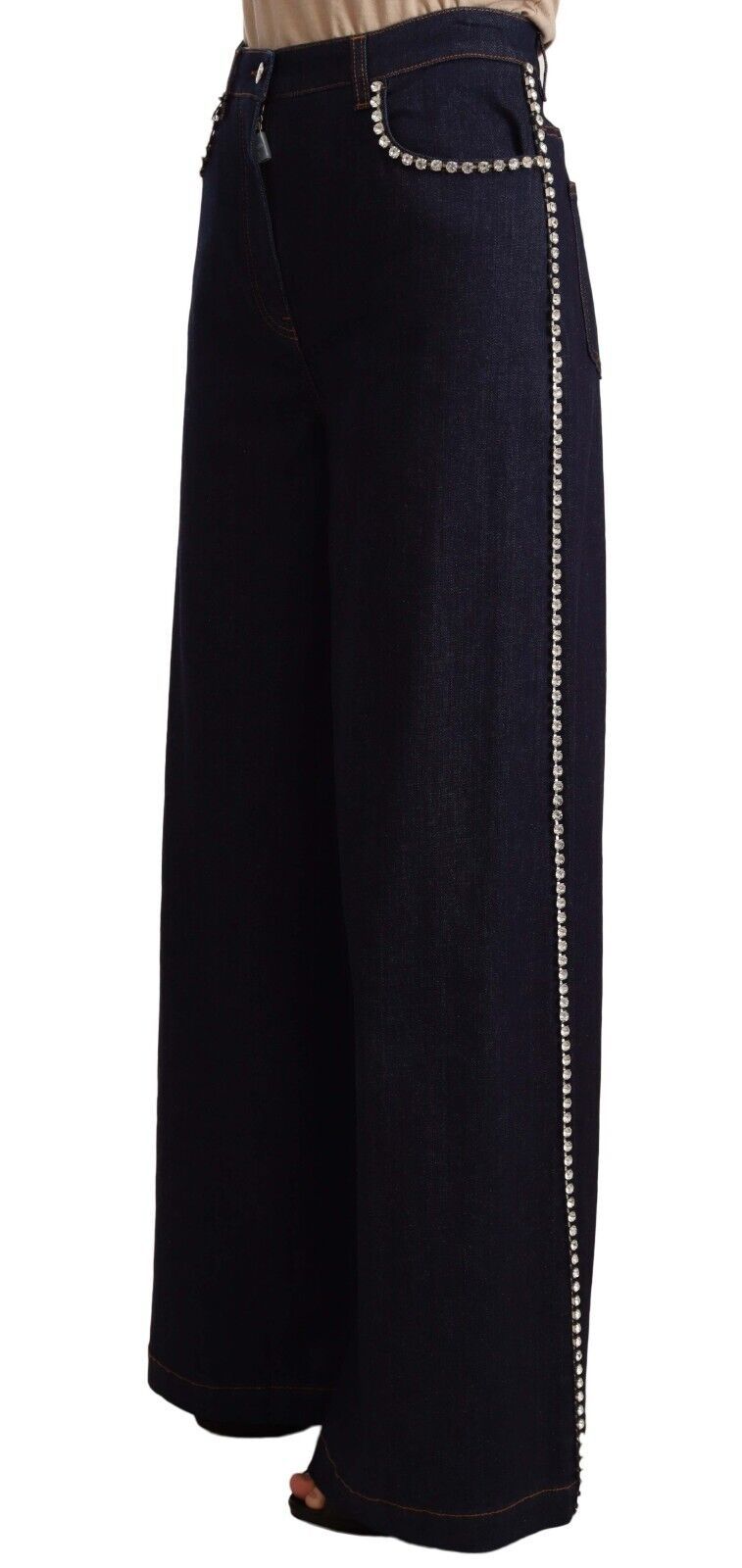 Dolce & Gabbana Dark Blue Flare Jeans with Crystal Embellishment