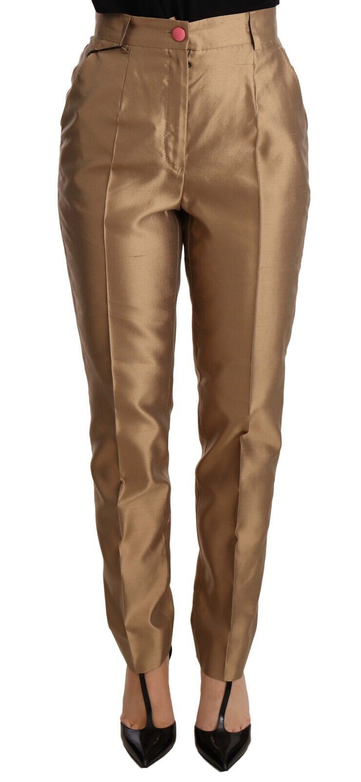 Dolce & Gabbana Gold Silk Tapered Metallic Trousers