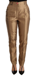 Dolce & Gabbana Gold Silk Tapered Metallic Trousers