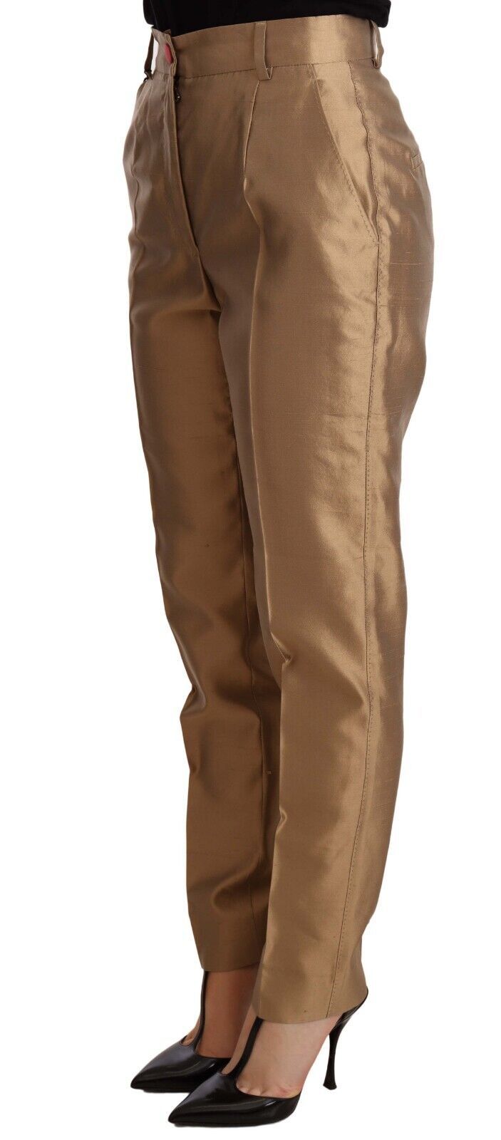 Dolce & Gabbana Gold Silk Tapered Metallic Trousers