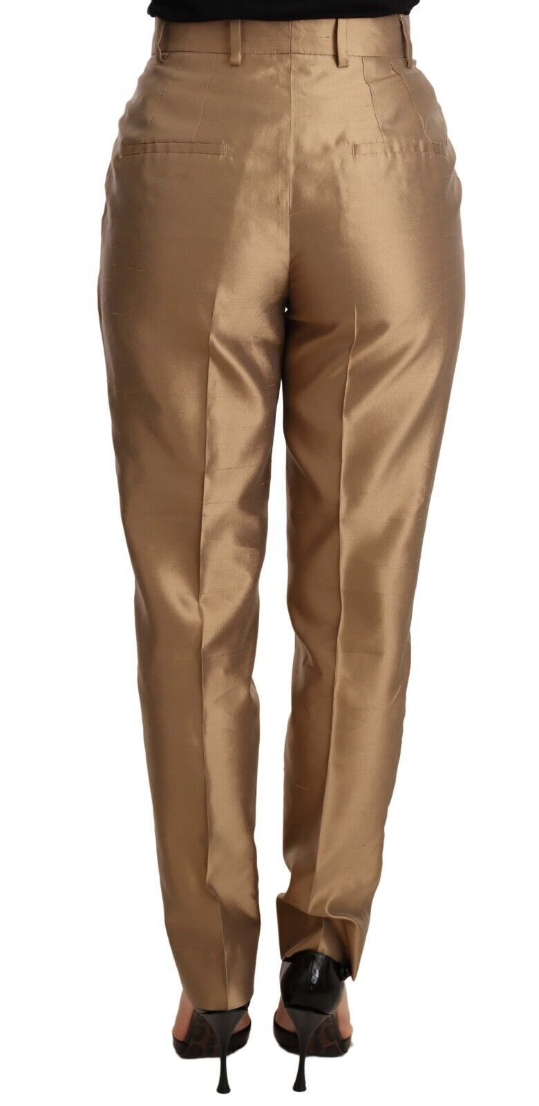 Dolce & Gabbana Gold Silk Tapered Metallic Trousers