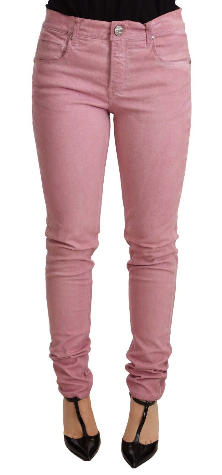 Acht Rosa Baumwolle Slim Fit Damen Denim Skinny Hosen