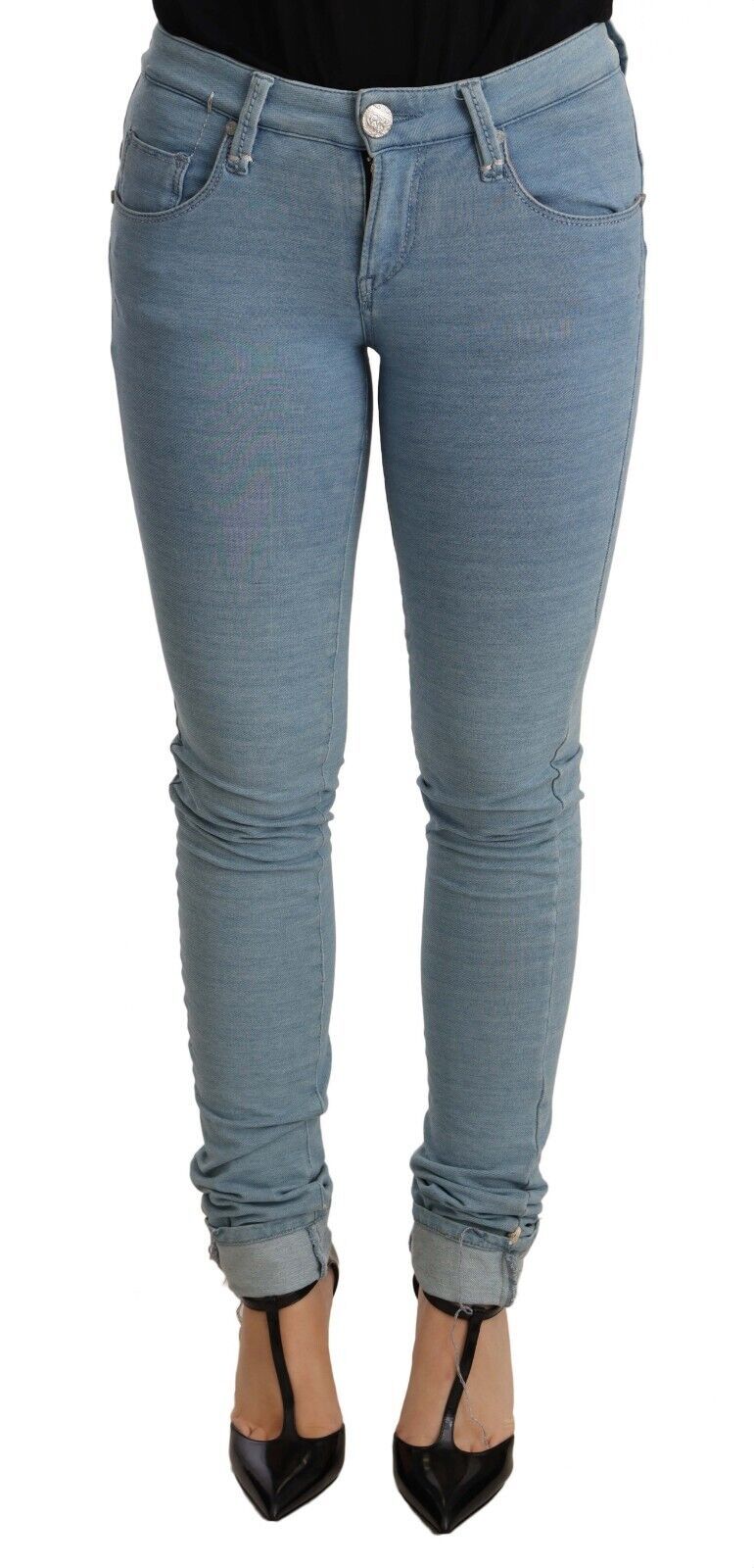 Acht Blaue Baumwolle Stretch Saum Slim Fit Damen Denim-Hose