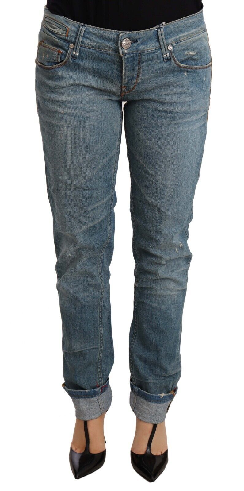 Acht Blau Washed Cotton Folded Hem Women Hose