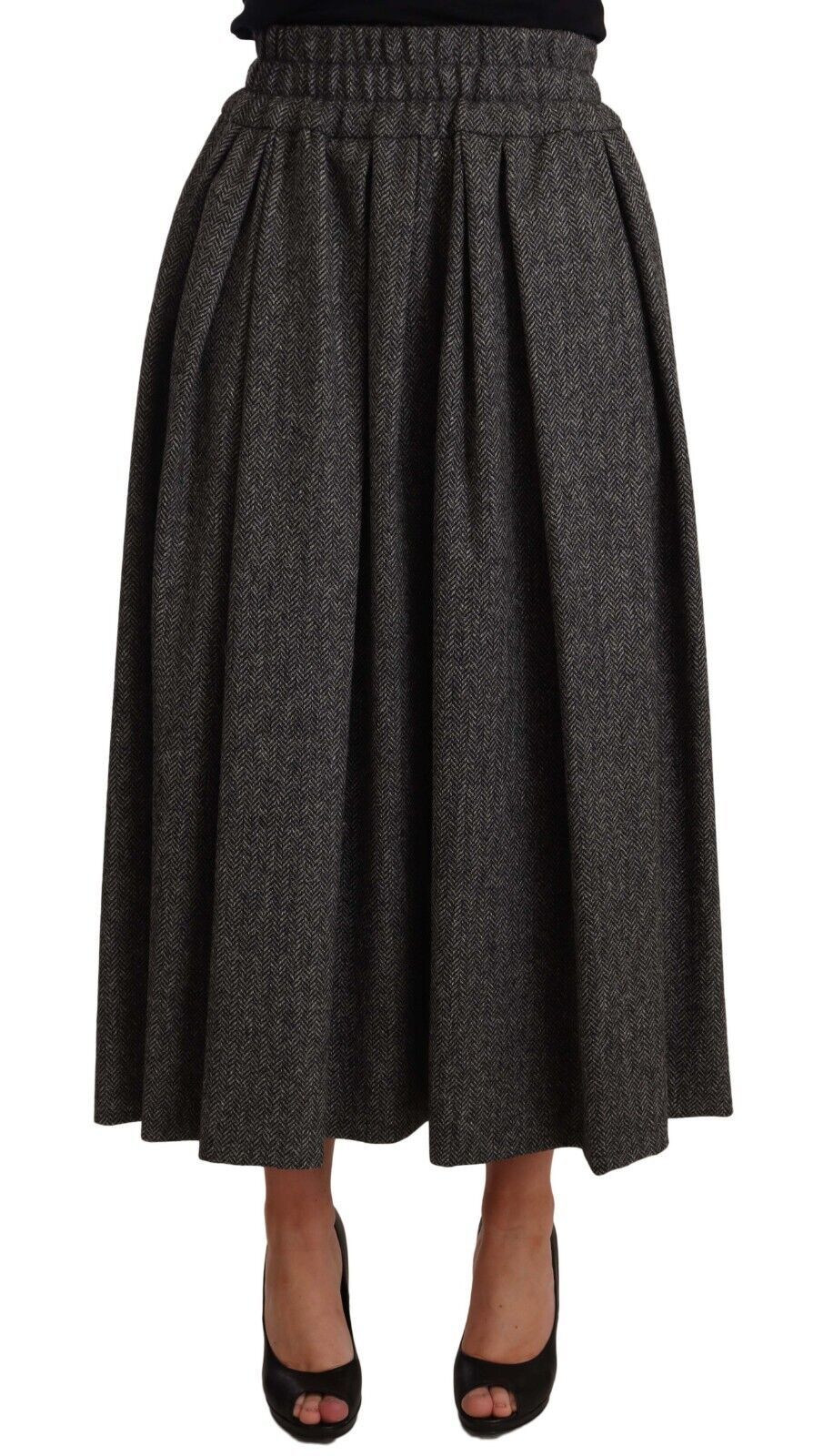 Dolce & Gabbana Gray High-Waisted A-Line Wool Skirt PIECE