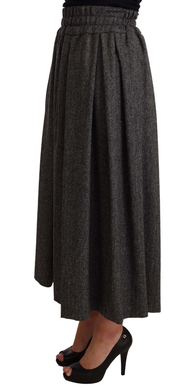 Dolce & Gabbana Gray High-Waisted A-Line Wool Skirt PIECE