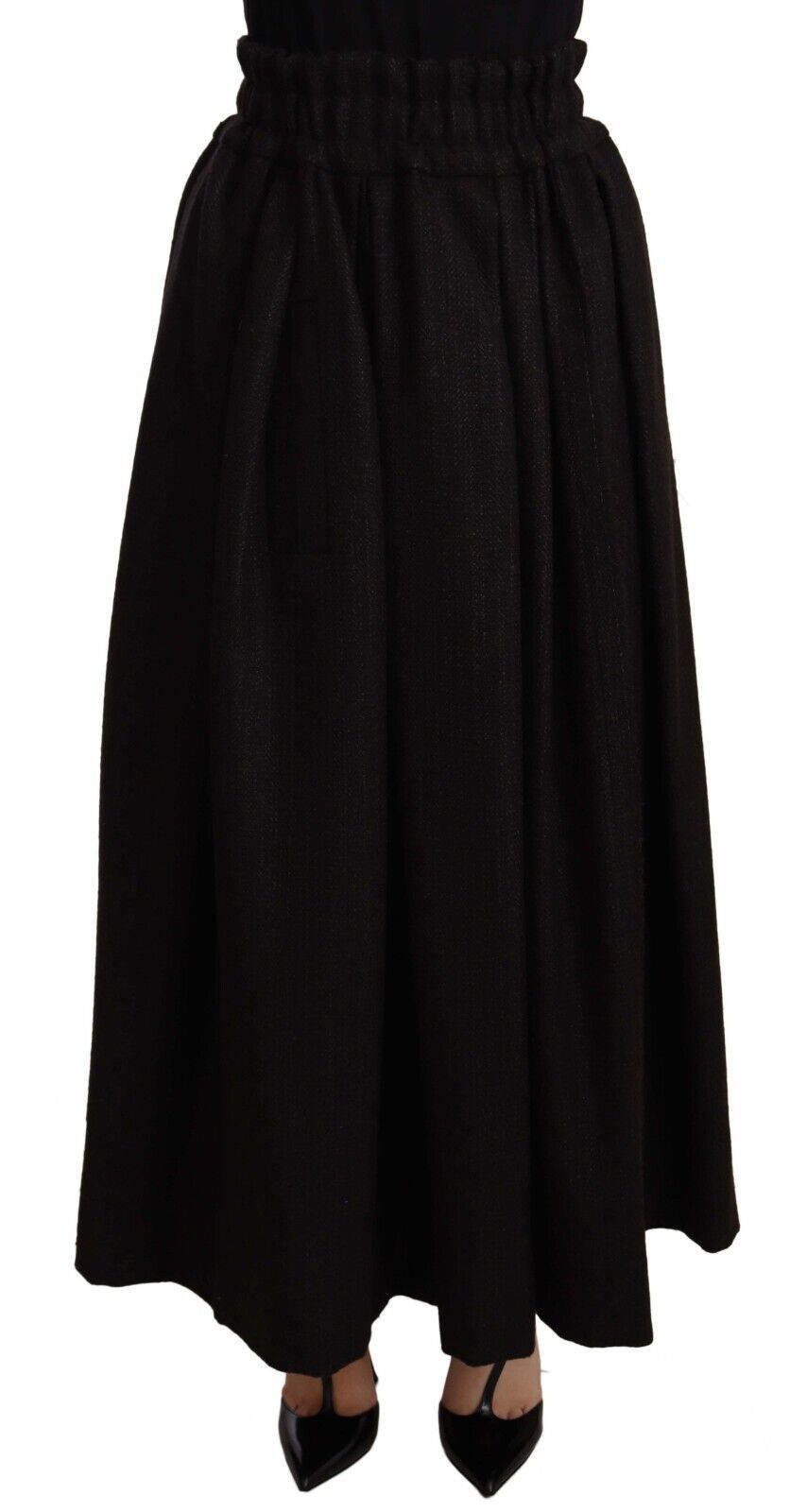 Dolce & Gabbana Schwarzer Maxirock aus Wolle mit hoher Taille PIECE