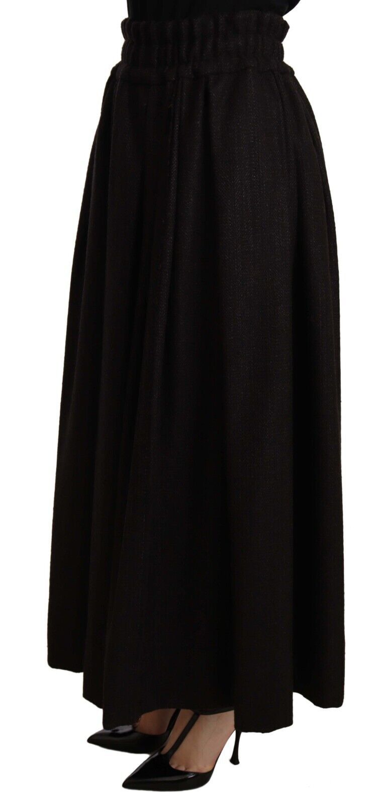Dolce & Gabbana Schwarzer Maxirock aus Wolle mit hoher Taille PIECE