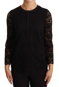 Dolce & Gabbana Black Nylon Blouse Top with Floral Lace
