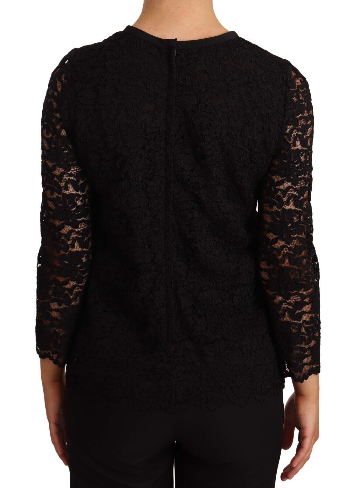 Dolce & Gabbana Black Nylon Blouse Top with Floral Lace