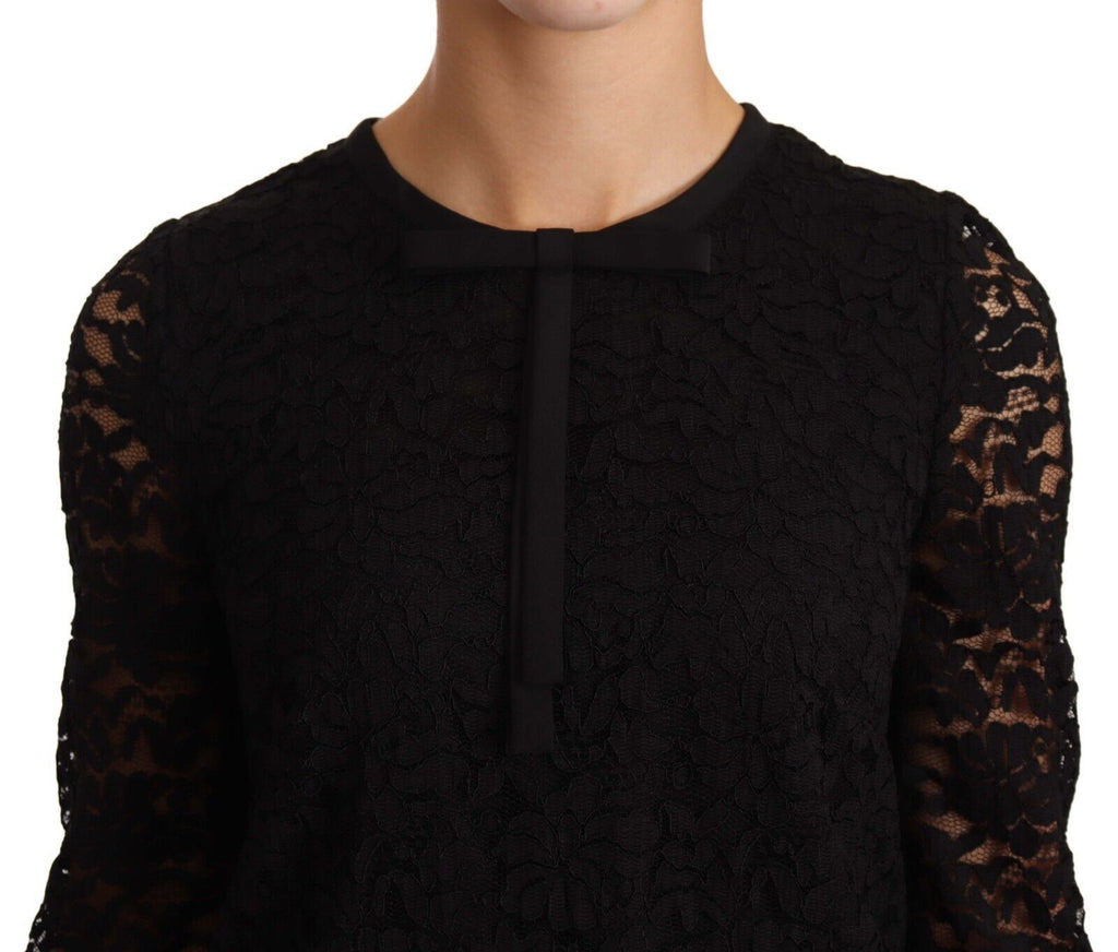 Dolce & Gabbana Black Nylon Blouse Top with Floral Lace