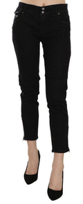 John Galliano Black Mid-Waist Cropped Hem Denim Casual Trousers