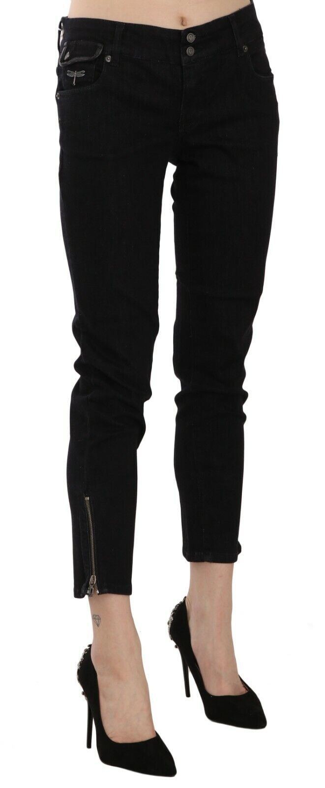 John Galliano Black Mid-Waist Cropped Hem Denim Casual Trousers