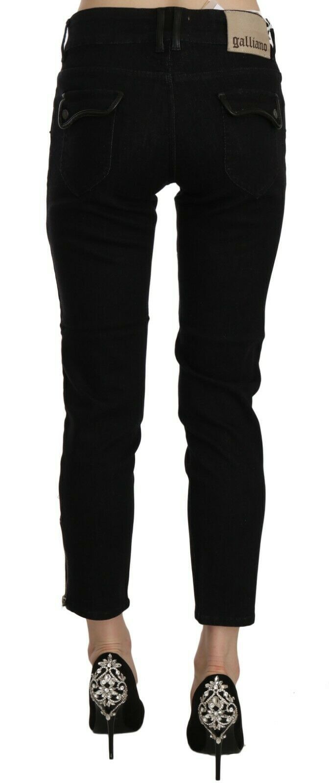 John Galliano Black Mid-Waist Cropped Hem Denim Casual Trousers