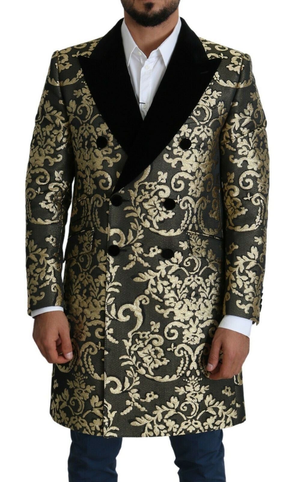 Dolce & Gabbana Black Gold Jacquard Coat SICILIA Jacket