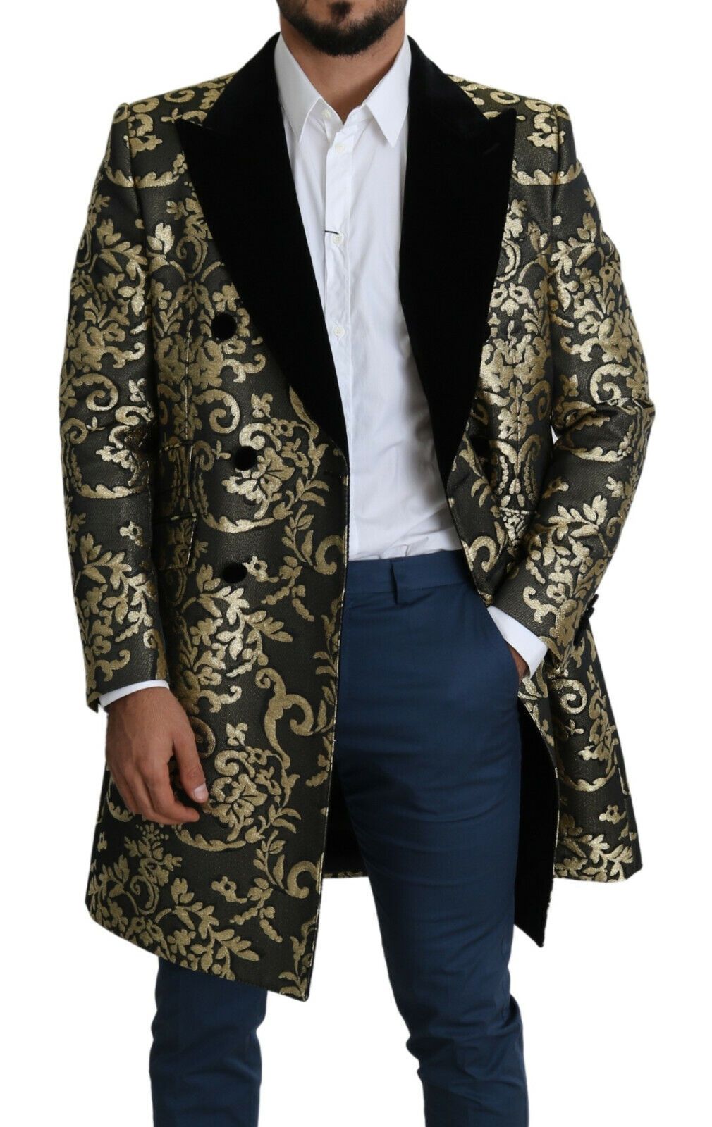 Dolce & Gabbana Black Gold Jacquard Coat SICILIA Jacket