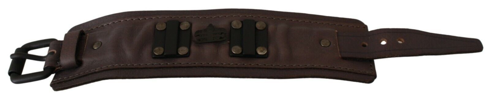 Scervino Street Brown Leather Bracelet with Wide Buckle Closure