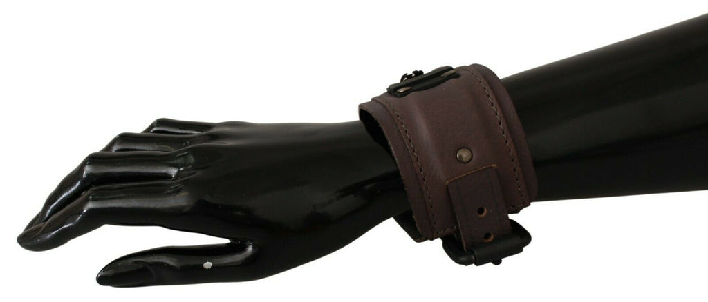 Scervino Street Brown Leather Bracelet with Wide Buckle Closure