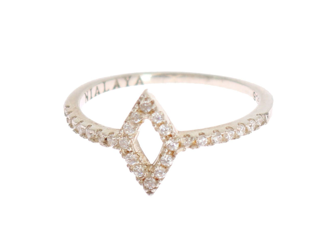 Nialaya Silver Rhombus Women's Clear CZ 925 Silver Ring