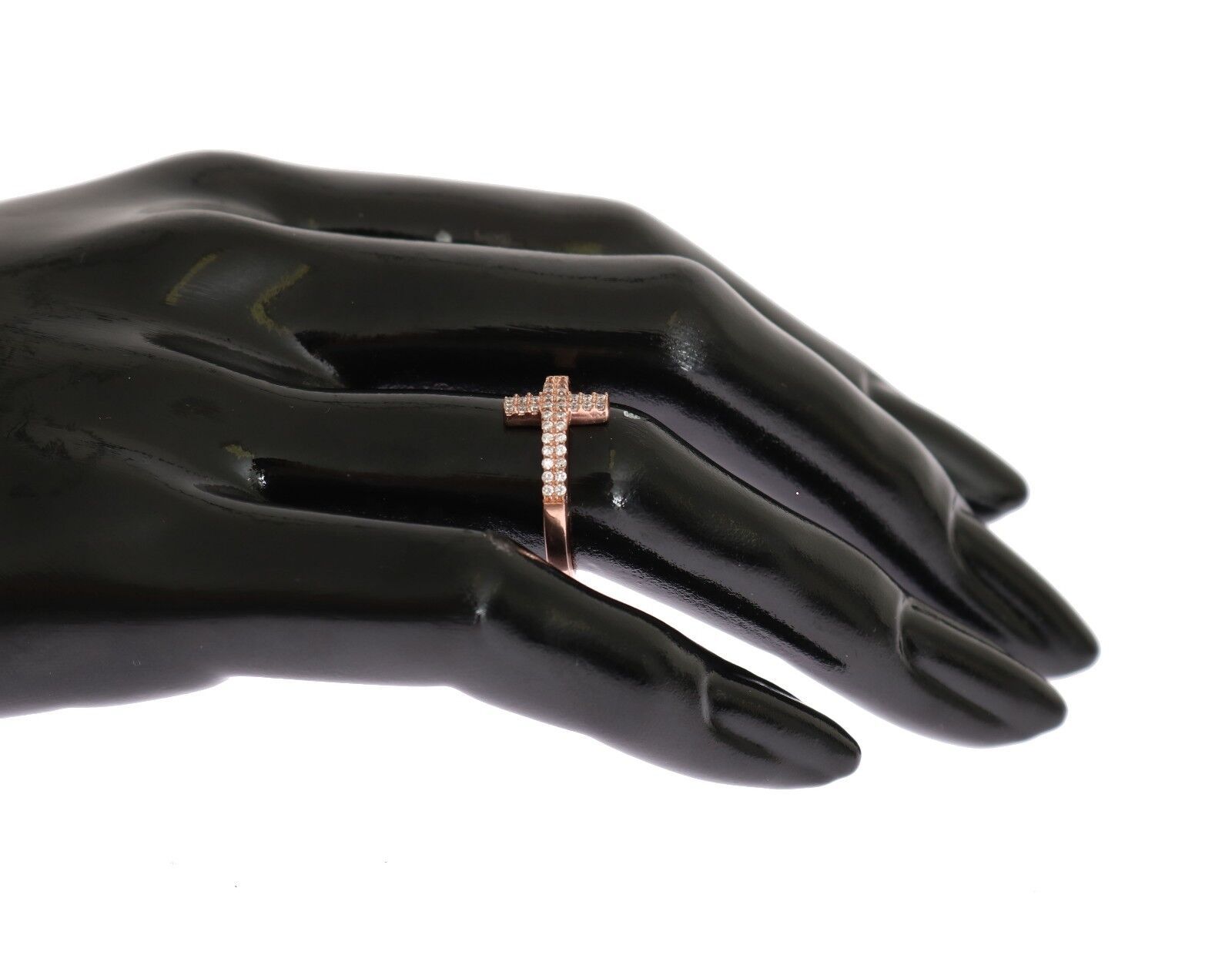 Nialaya Rose Gold 925 Silver Women's Cross CZ Ring