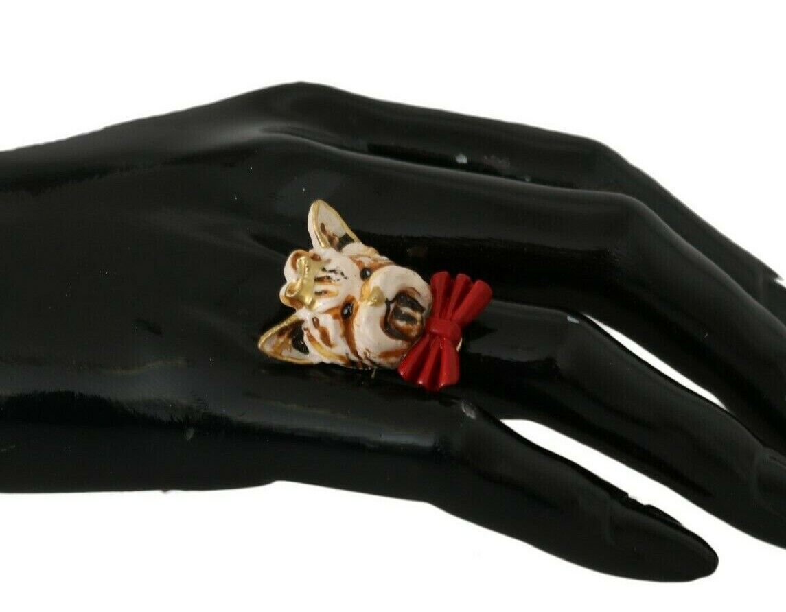 Dolce & Gabbana Beige Hund Haustier Branding Accessoire Gold Messing Harz Ring