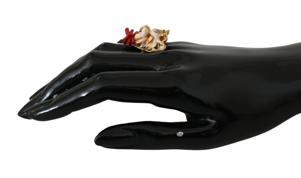 Dolce & Gabbana Beige Hund Haustier Branding Accessoire Gold Messing Harz Ring