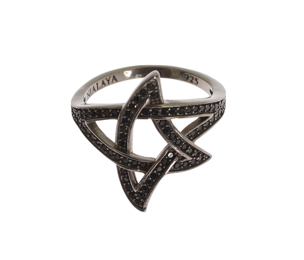 Nialaya Black CZ Rhodium Plated 925 Silver Women's Ring