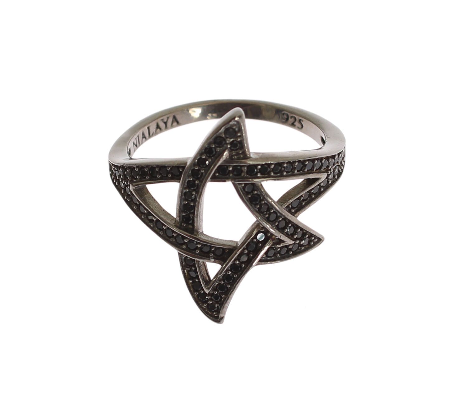 Nialaya Black CZ Rhodium Plated 925 Silver Women's Ring