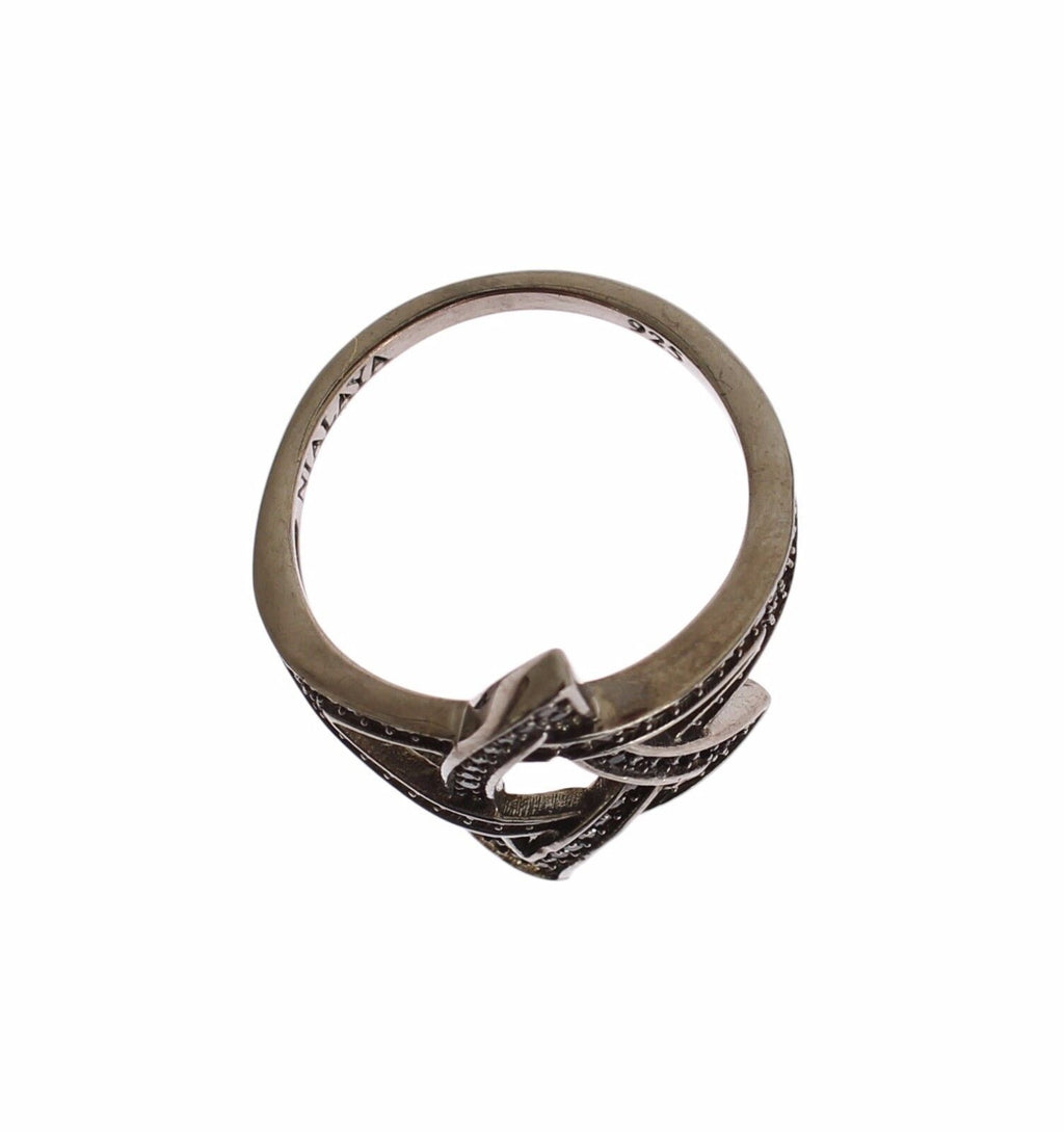 Nialaya Black CZ Rhodium Plated 925 Silver Women's Ring