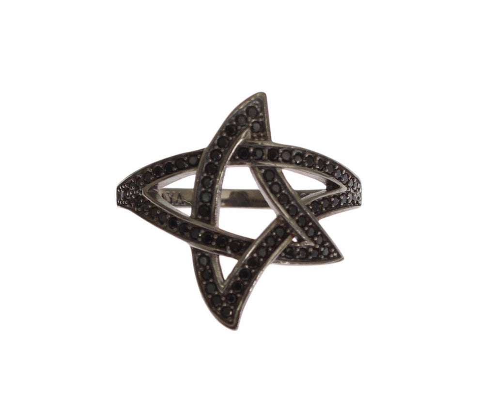 Nialaya Black CZ Rhodium Plated 925 Silver Women's Ring