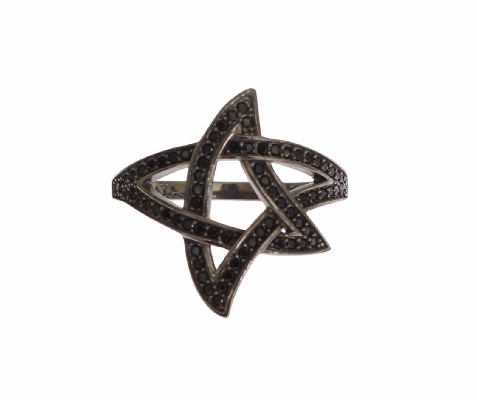 Nialaya Black CZ Rhodium Plated 925 Silver Women's Ring