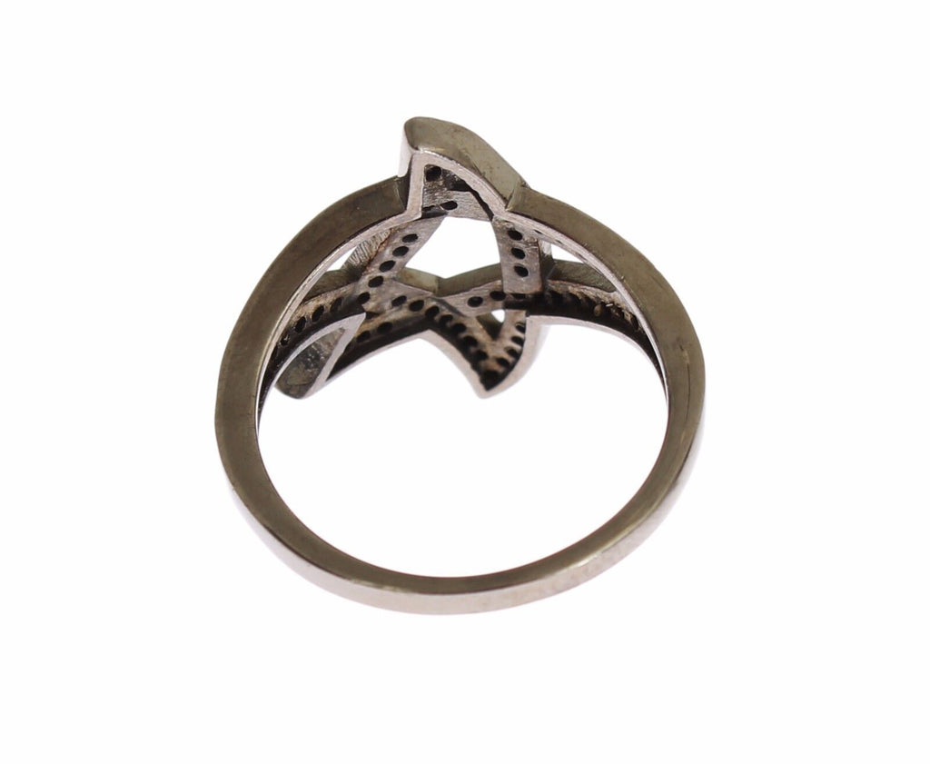 Nialaya Black CZ Rhodium Plated 925 Silver Women's Ring