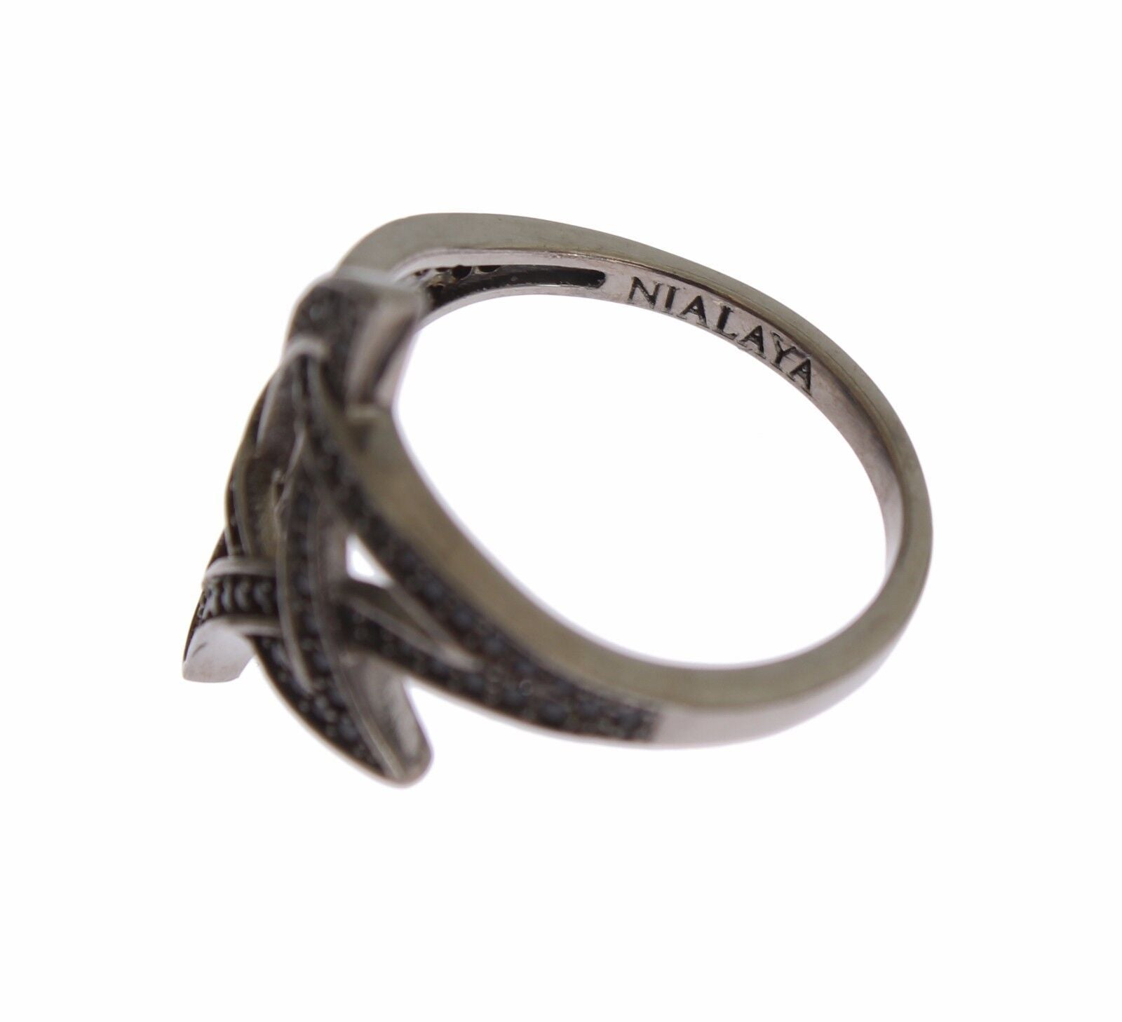 Nialaya Black CZ Rhodium Plated 925 Silver Women's Ring