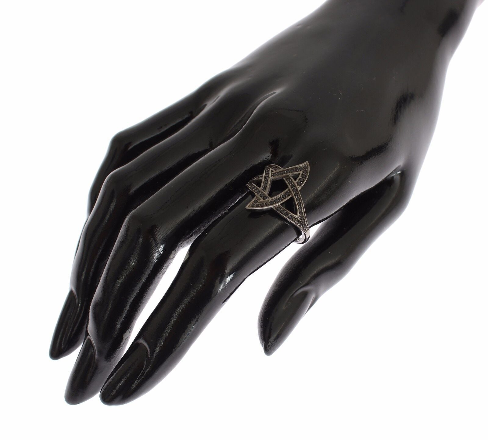 Nialaya Black CZ Rhodium Plated 925 Silver Women's Ring
