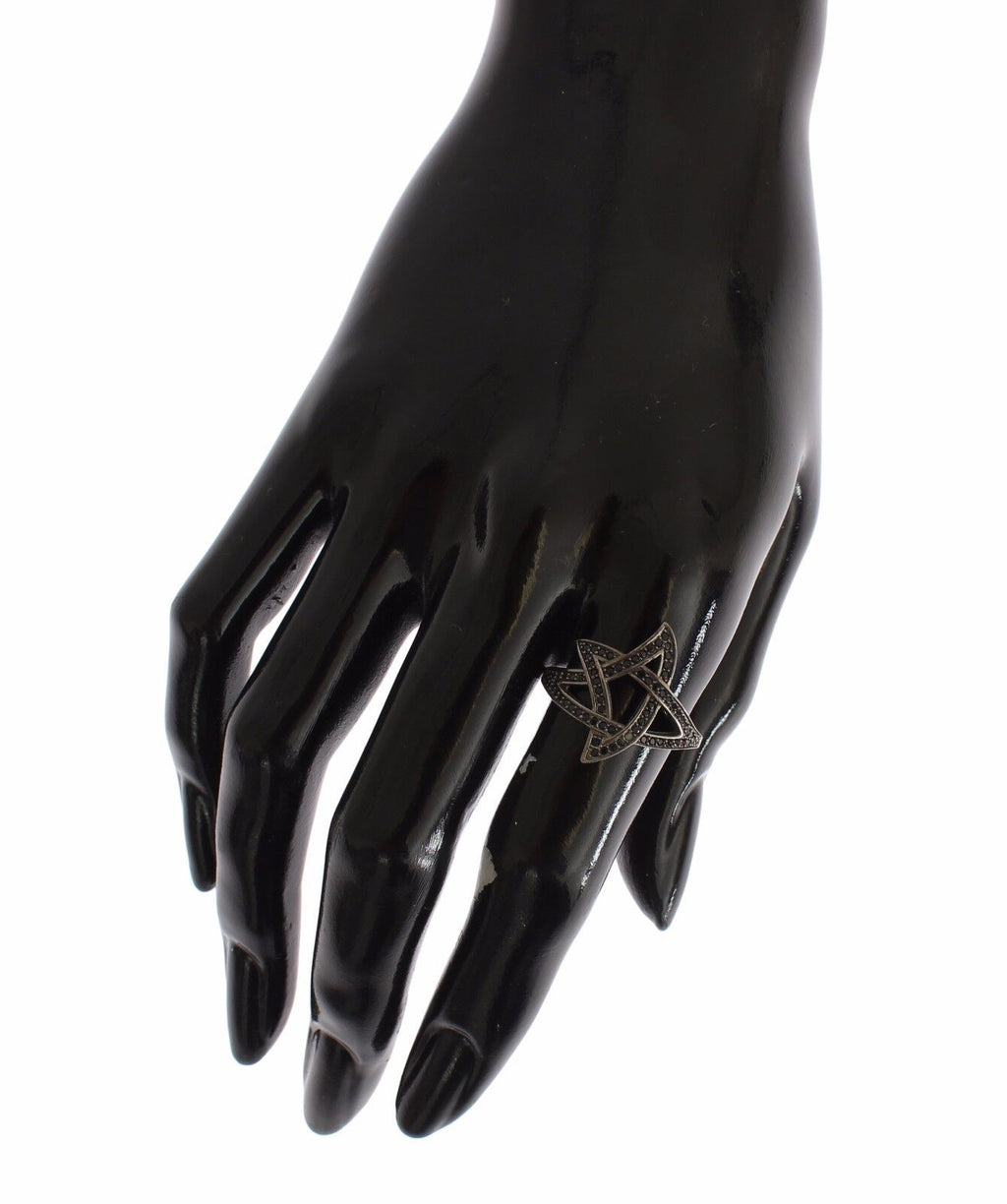 Nialaya Black CZ Rhodium Plated 925 Silver Women's Ring
