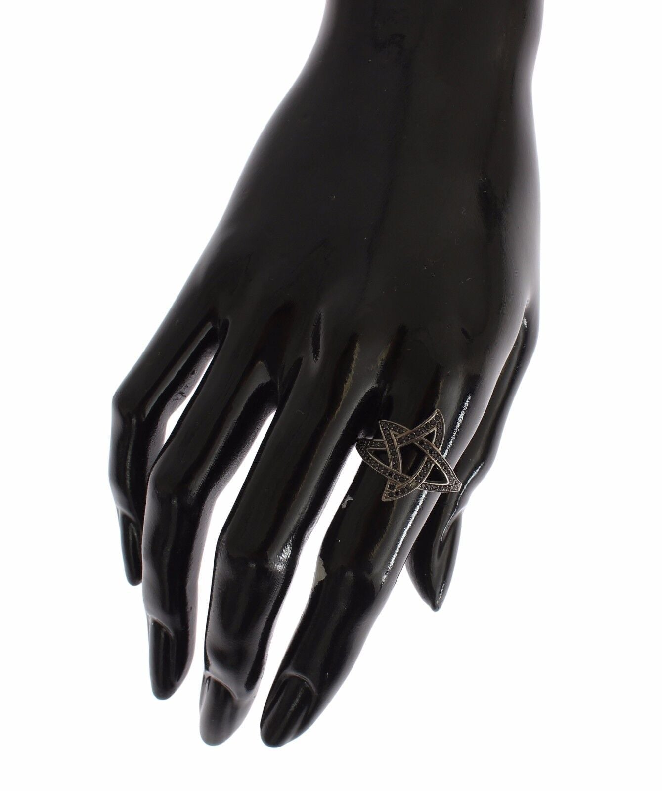 Nialaya Black CZ Rhodium Plated 925 Silver Women's Ring