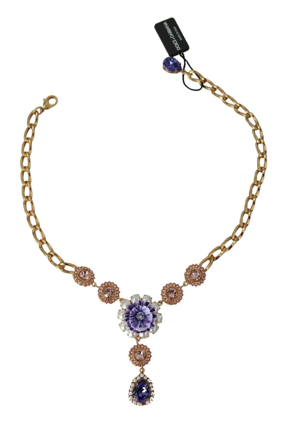 Dolce & Gabbana Rose Gold Brass Crystal Purple Pearl Pendant