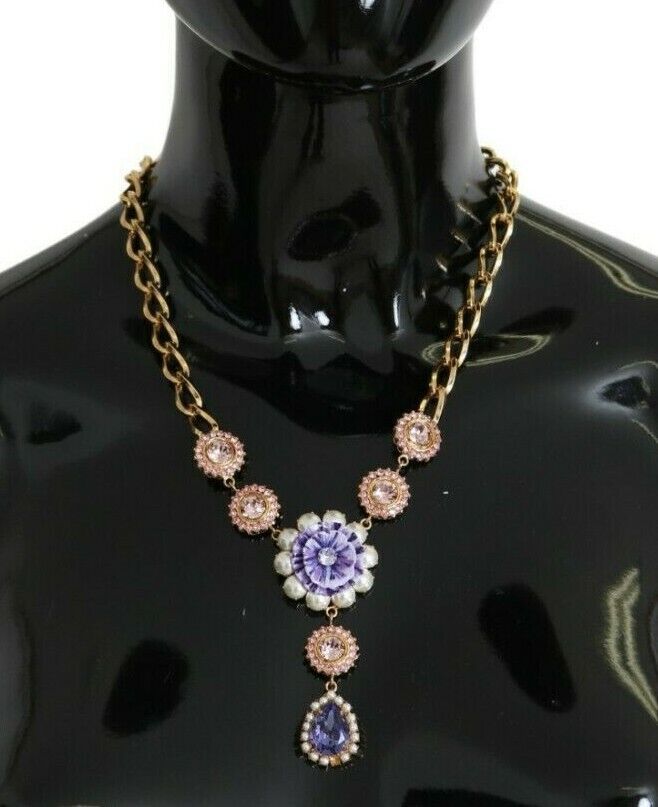 Dolce & Gabbana Rose Gold Brass Crystal Purple Pearl Pendant