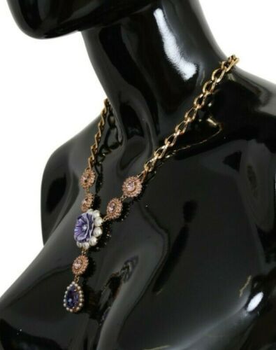 Dolce & Gabbana Rose Gold Brass Crystal Purple Pearl Pendant