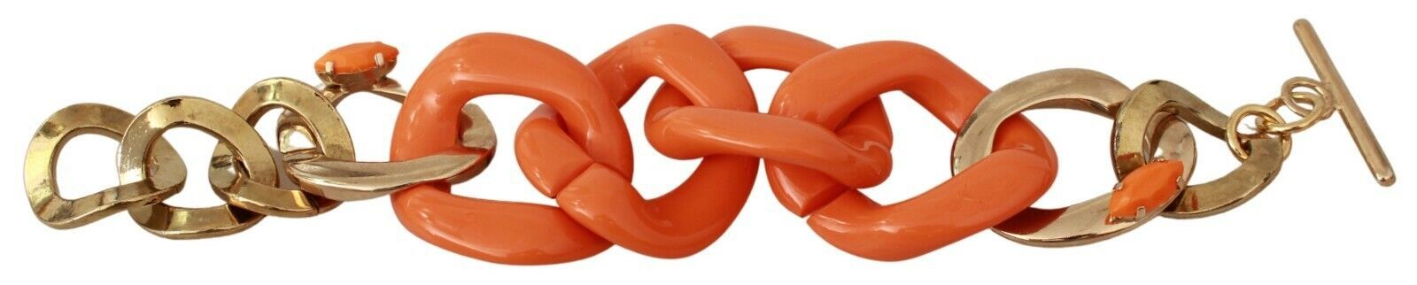 Ermanno Scervino Gold-Orange Chain Wide Brass Plastic Bracelet