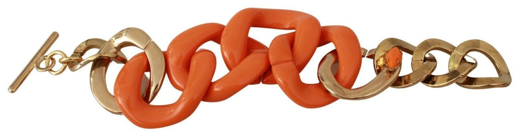 Ermanno Scervino Gold-Orange Chain Wide Brass Plastic Bracelet