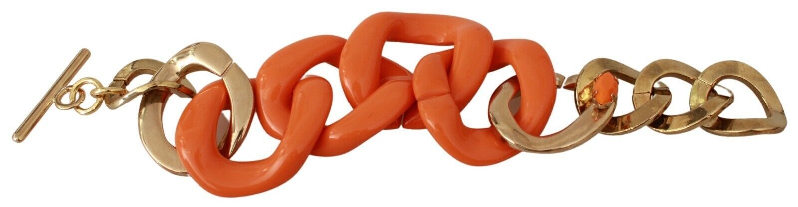 Ermanno Scervino Gold-Orange Chain Wide Brass Plastic Bracelet