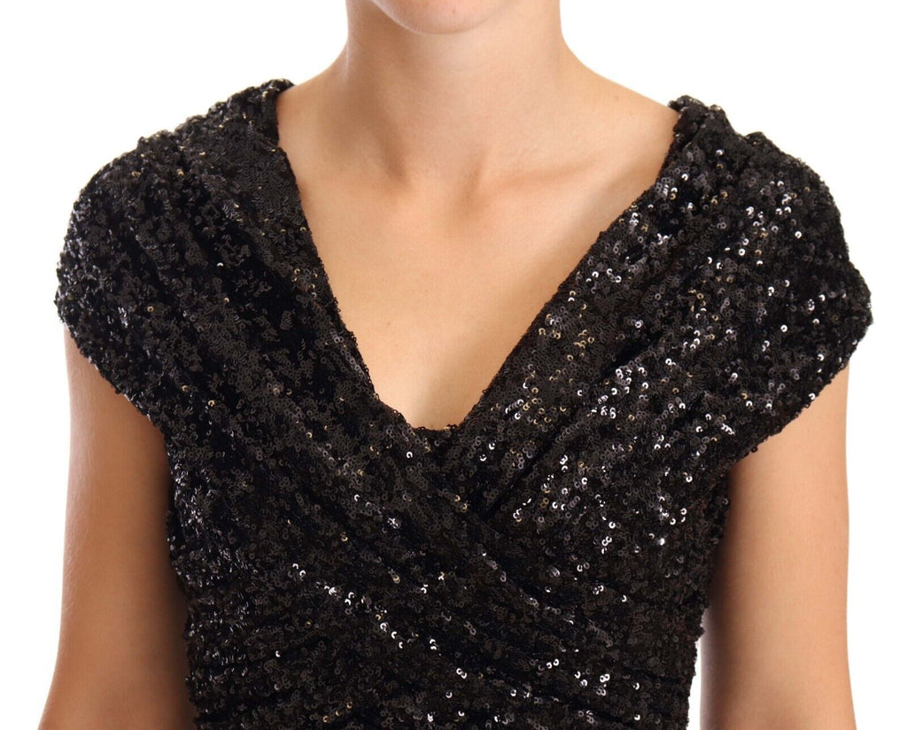 Dolce & Gabbana Black Sequin Off-the-Shoulder Dress