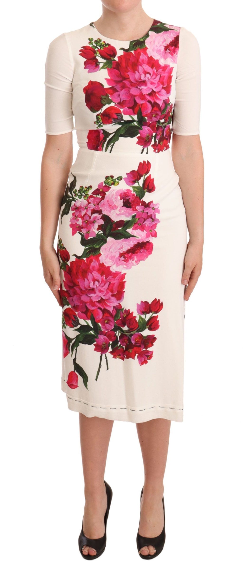 Dolce & Gabbana Floral Crepe Midi Dress with Slit