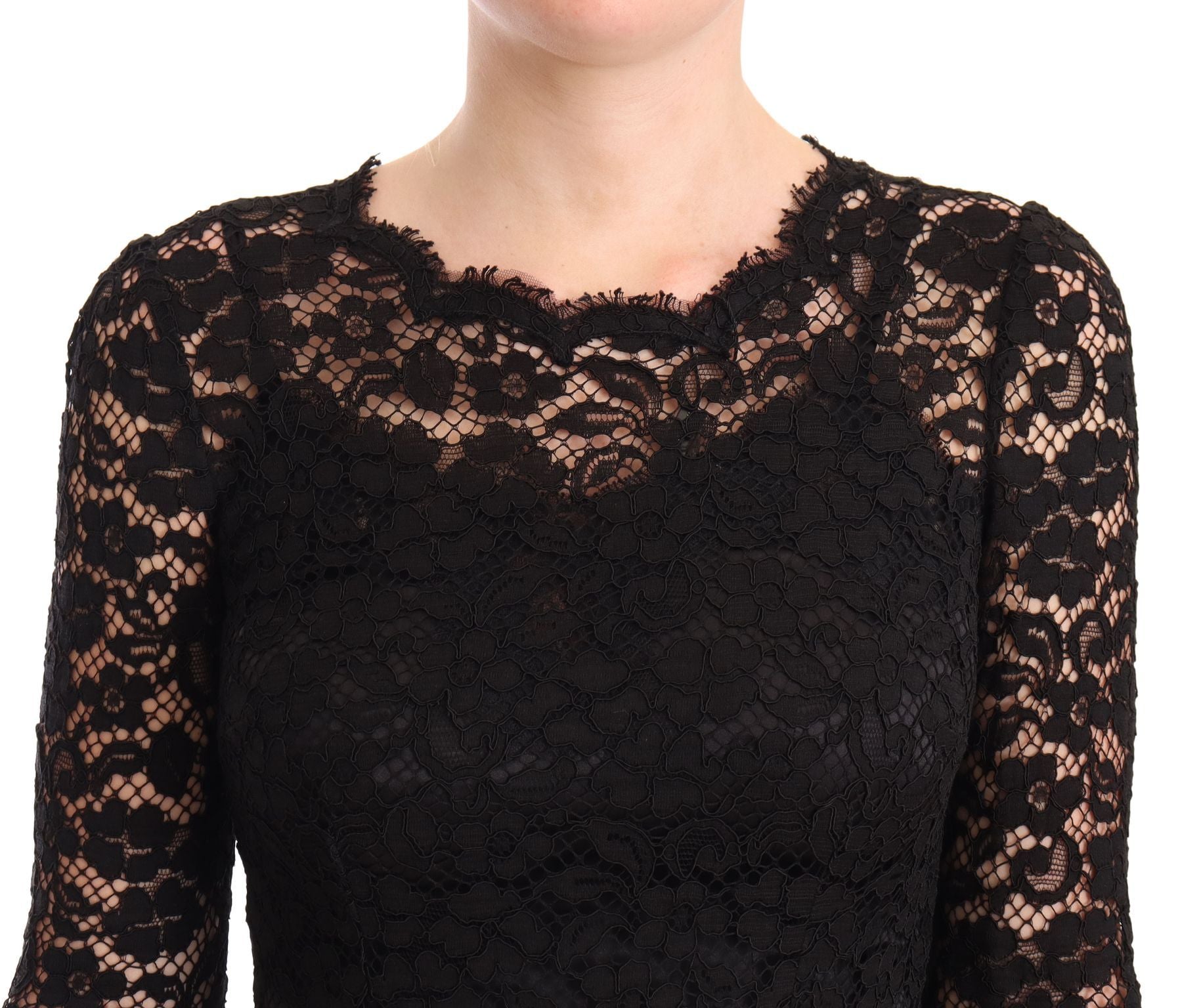 Dolce & Gabbana Black Cotton Lace Long Sleeve Mermaid Dress